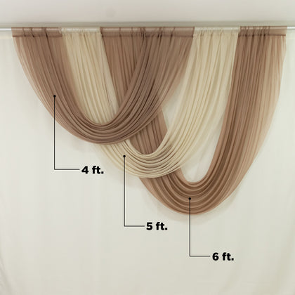 Sheer Chiffon Backdrop Valance Drapes – 4ft x 4ft Taupe Curved Swag Topper Panel