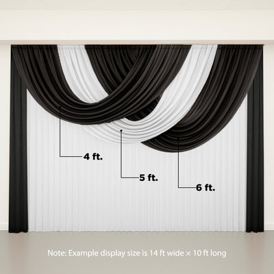 Black and white draped curtain backdrop for events and displays.