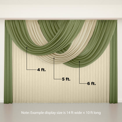 Sheer Chiffon Valance Curtain 4ft x 6ft – Dusty Sage Green Wedding Arch Voile Drape with Rod Pocket, Backdrop Panel