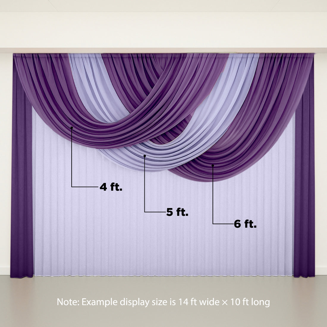 Purple and lavender drapery displayed in a studio setting.