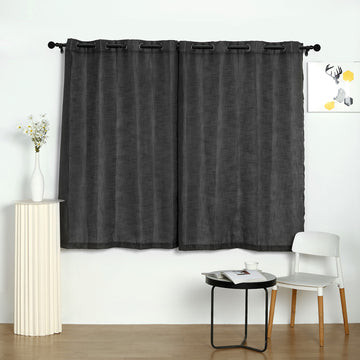 Elegant Charcoal Gray Handmade Faux Linen Curtains
