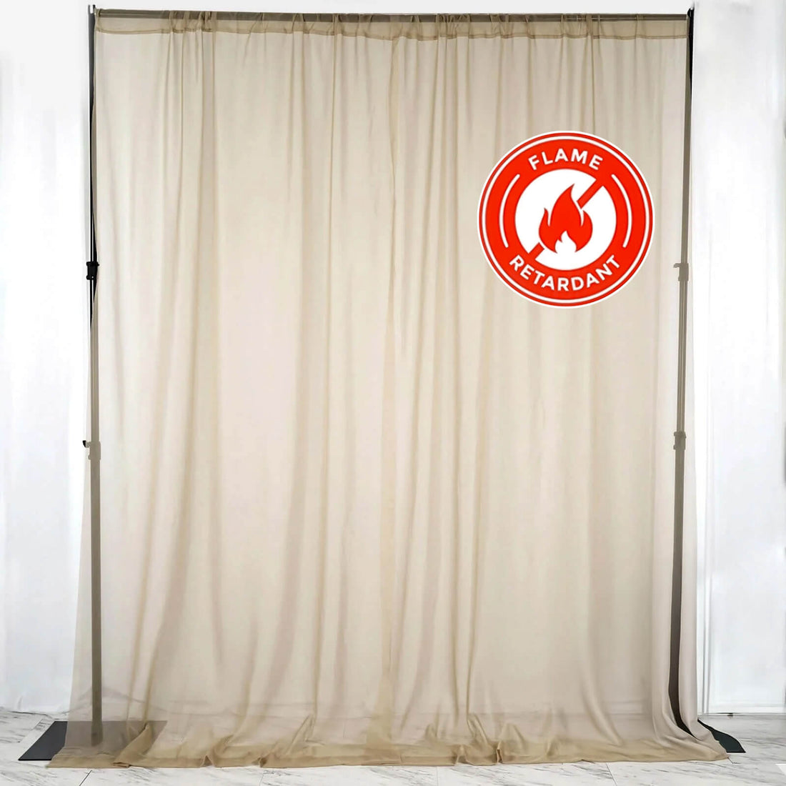 Flame retardant curtain on a studio backdrop