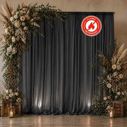Chiffon Backdrop Curtain Panel 10ft x 10ft – Black Durable Flame Resistant Sheer Draping Fabric with Rod Pocket