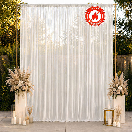 Chiffon Backdrop Curtain Panel 10ft x 12ft – White Durable Flame Resistant Sheer Draping Fabric with Rod Pocket