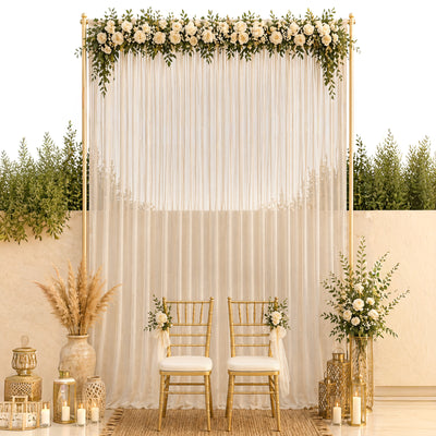 Chiffon Backdrop Curtain Panel 10ft x 14ft - Natural Durable Flame Resistant with Rod Pocket