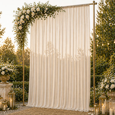 Chiffon Backdrop Curtain Panel 10ft x 14ft - Natural Durable Flame Resistant with Rod Pocket