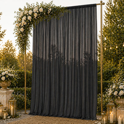 Chiffon Backdrop Curtain Panel 10ft x 14ft - Black Durable Flame Resistant with Rod Pocket
