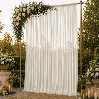 Chiffon Backdrop Curtain Panel 10ft x 14ft - Ivory Durable Flame Resistant with Rod Pocket