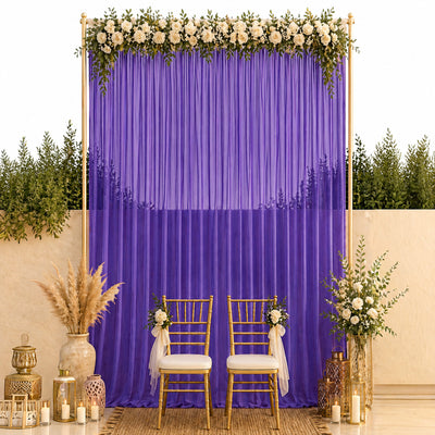 Chiffon Backdrop Curtain Panel 10ft x 14ft - Purple Durable Flame Resistant with Rod Pocket