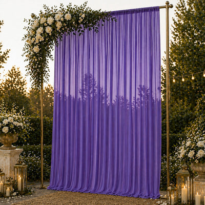 Chiffon Backdrop Curtain Panel 10ft x 14ft - Purple Durable Flame Resistant with Rod Pocket