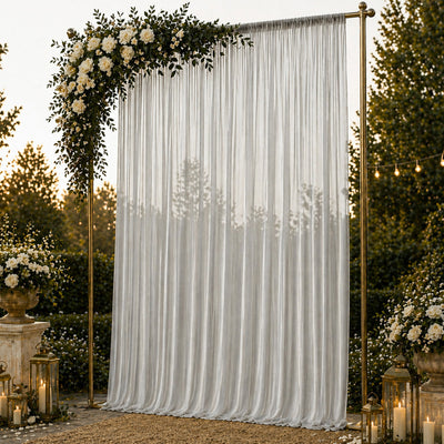 Chiffon Backdrop Curtain Panel 10ft x 14ft - Silver Durable Flame Resistant with Rod Pocket