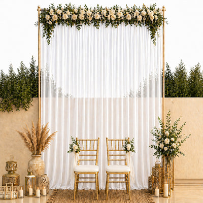 Chiffon Backdrop Curtain Panel 10ft x 14ft - White Durable Flame Resistant with Rod Pocket