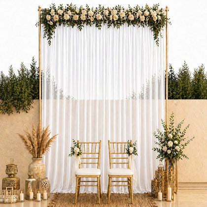 Chiffon Backdrop Curtain Panel 10ft x 14ft – White Durable Flame Resistant Sheer Draping Fabric with Rod Pocket