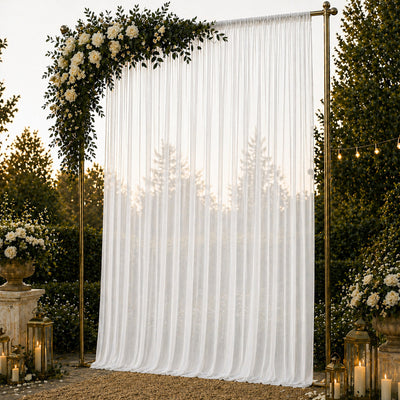 Chiffon Backdrop Curtain Panel 10ft x 14ft - White Durable Flame Resistant with Rod Pocket