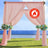 Flame-retardant wedding arch draped with pink fabric and floral accents.