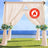Outdoor wedding arch with drapes and floral arrangements, flame-retardant feature.