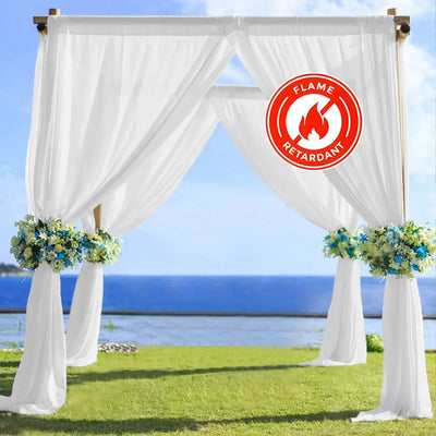White Chiffon Drape Curtain, Durable Flame Resistant Backdrop Panel Ceiling Decoration With Rod Pocket 5ftx14ft
