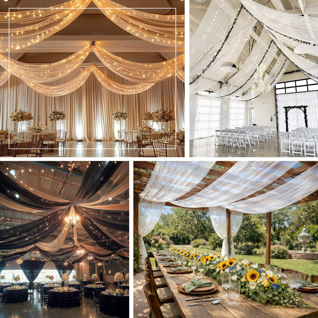 Ivory Sheer Ceiling/Curtain Draping Panels 10ftx30ft | eFavormart