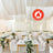 Elegant banquet setup with flame retardant certification logo.