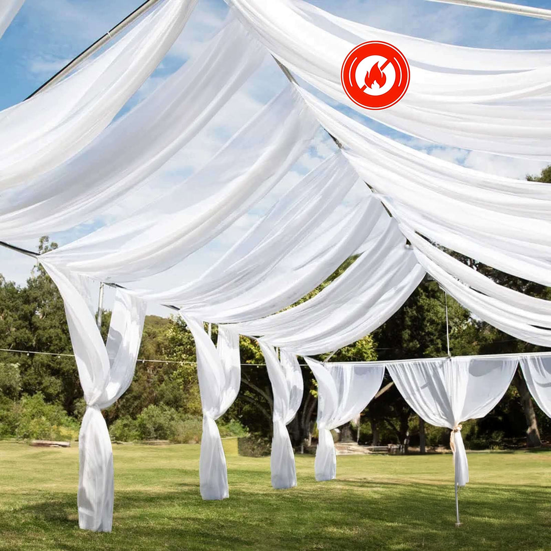 Elegant white drapery creating a stunning outdoor canopy for events.