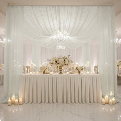 Elegant wedding reception decor with floral arrangements and soft lighting.