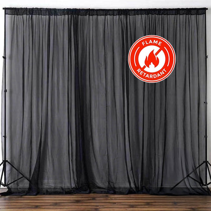 2 Pack 5ftx10ft Black Chiffon Backdrop Drape Curtains, Durable Flame Resistant Sheer Organza Event Divider Panels With Rod Pockets