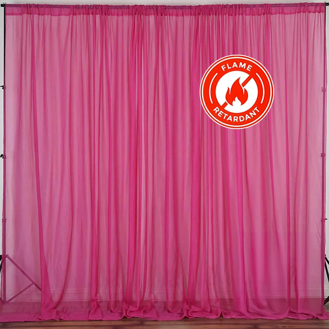 Flame retardant pink backdrop curtain for events and photography.
