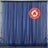 Blue flame-retardant curtain on a backdrop with a safety label. #whtbkgd