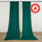 Green flame retardant stage curtains hanging on a wall with fire safety label