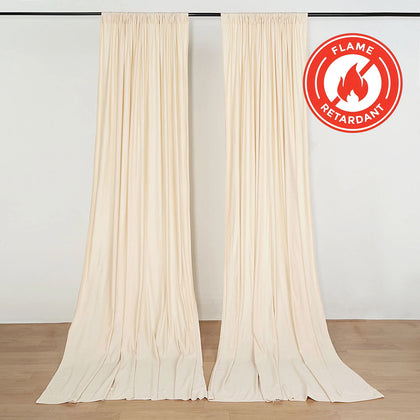 2 Pack 5ftx10ft Beige Scuba Polyester Backdrop Drape Curtains, Durable Flame Resistant Event Divider Panels Wrinkle Free With Rod Pockets
