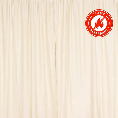 Flame retardant cream curtain drape against a plain background. #whtbkgd