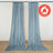 Blue flame retardant curtains hanging on a rod in a room, with fire safety logo.