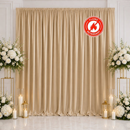 Scuba Polyester Backdrop Curtain Beige 10ftx10ft Durable Flame Resistant Wrinkle-Free Event Drape Panel With Rod Pocket