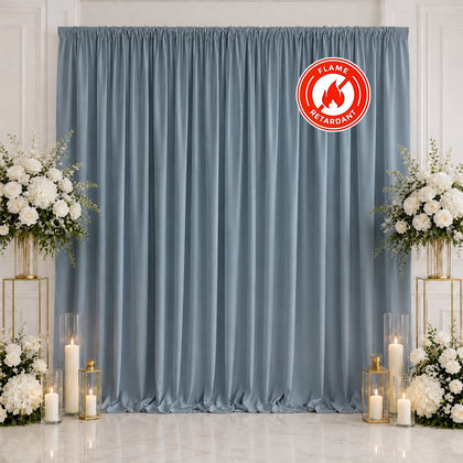 Scuba Polyester Backdrop Curtain Dusty Blue 10ftx10ft Durable Flame Resistant Wrinkle-Free Event Drape Panel With Rod Pocket