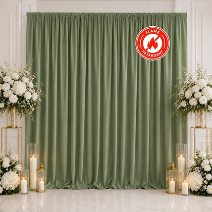 Scuba Polyester Backdrop Curtain Dusty Sage Green 10ftx10ft Durable Flame Resistant Wrinkle-Free Event Drape Panel With Rod Pocket