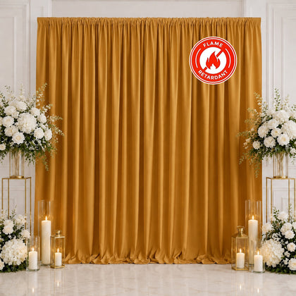 Scuba Polyester Backdrop Curtain Gold 10ftx10ft Durable Flame Resistant Wrinkle-Free Event Drape Panel With Rod Pocket