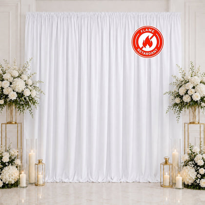 Scuba Polyester Backdrop Curtain White 10ftx10ft Durable Flame Resistant Wrinkle-Free Event Drape Panel With Rod Pocket