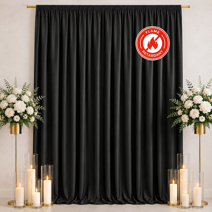 Scuba Polyester Backdrop Curtain Black 10ftx12ft Durable Flame Resistant Wrinkle-Free Event Drape Panel With Rod Pocket