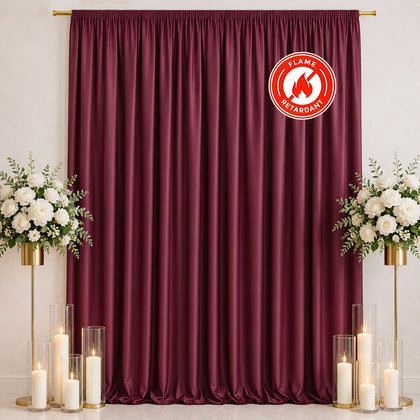 Scuba Polyester Backdrop Curtain Burgundy 10ftx12ft Durable Flame Resistant Wrinkle-Free Event Drape Panel With Rod Pocket