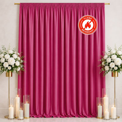 Fuchsia flame retardant curtain backdrop with floral and candle decor