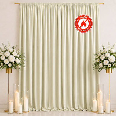Cream flame retardant curtain backdrop with floral decor and candles