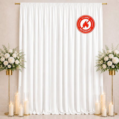 Scuba Polyester Backdrop Curtain White 10ftx12ft Durable Flame Resistant Wrinkle-Free Event Drape Panel With Rod Pocket