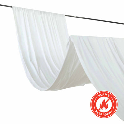 Flame retardant white fabric drape on a rod