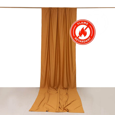 Flame-retardant fabric curtain in warm brown color on a white backdrop