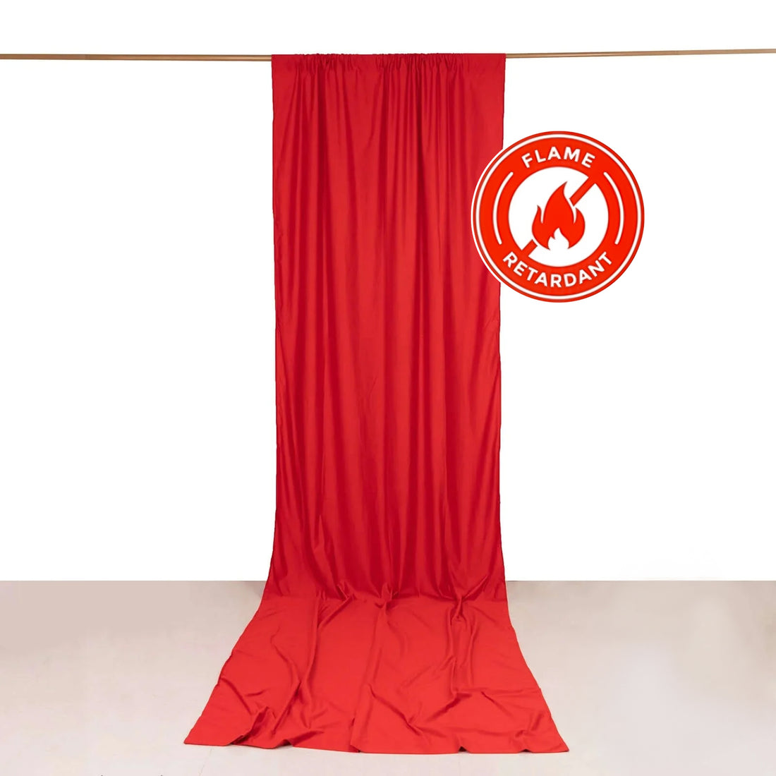 Red flame-retardant fabric curtain hanging vertically