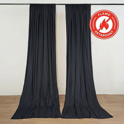 2 Pack 5ftx10ft Black Scuba Polyester Backdrop Drape Curtains, Durable Flame Resistant Event Divider Panels Wrinkle Free With Rod Pockets