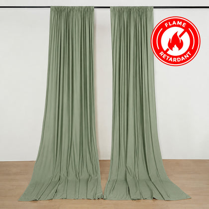 2 Pack 5ftx10ft Dusty Sage Green Scuba Polyester Backdrop Drape Curtains, Durable Flame Resistant Event Divider Panels Wrinkle Free With Rod Pockets