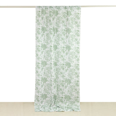 Floral patterned sheer curtain on a white backdrop.