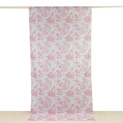 French Toile Backdrop Curtain – 5ft x 10ft Polyester Drape Panel, Pink Floral, Rod Pocket Design