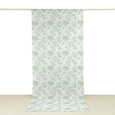 Floral patterned fabric backdrop in green and white design